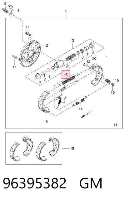 Kit de montaje de zapatas de freno traseras GM 96395382