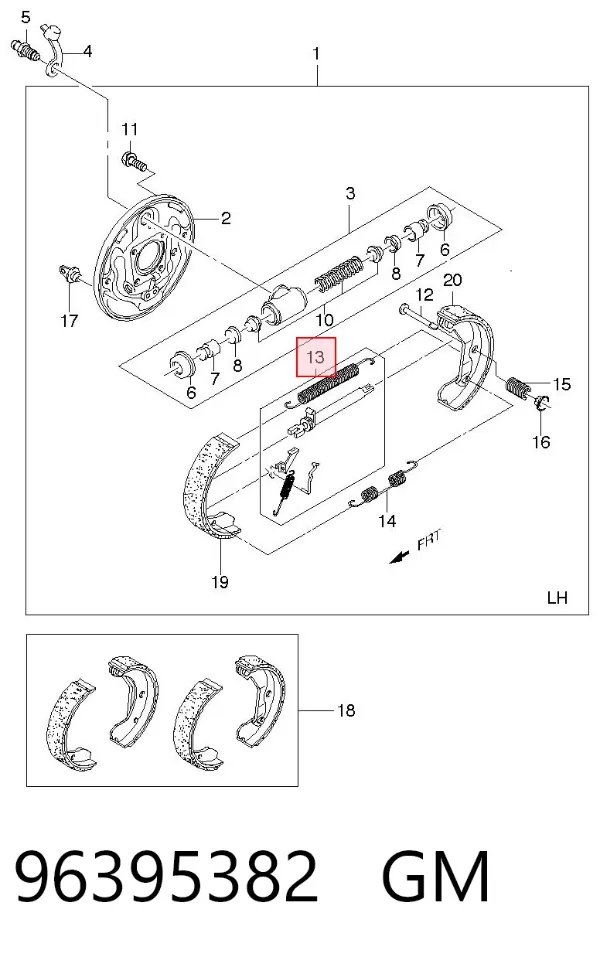 Kit de montaje de zapatas de freno traseras 96395382 General Motors