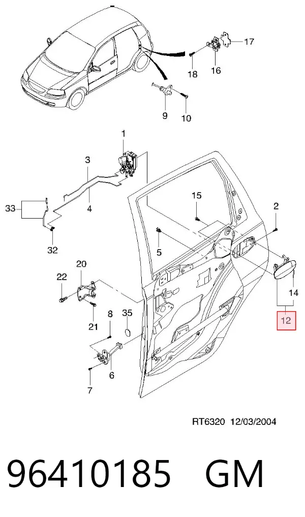 Manija exterior derecha de puerta trasera 96410185 General Motors