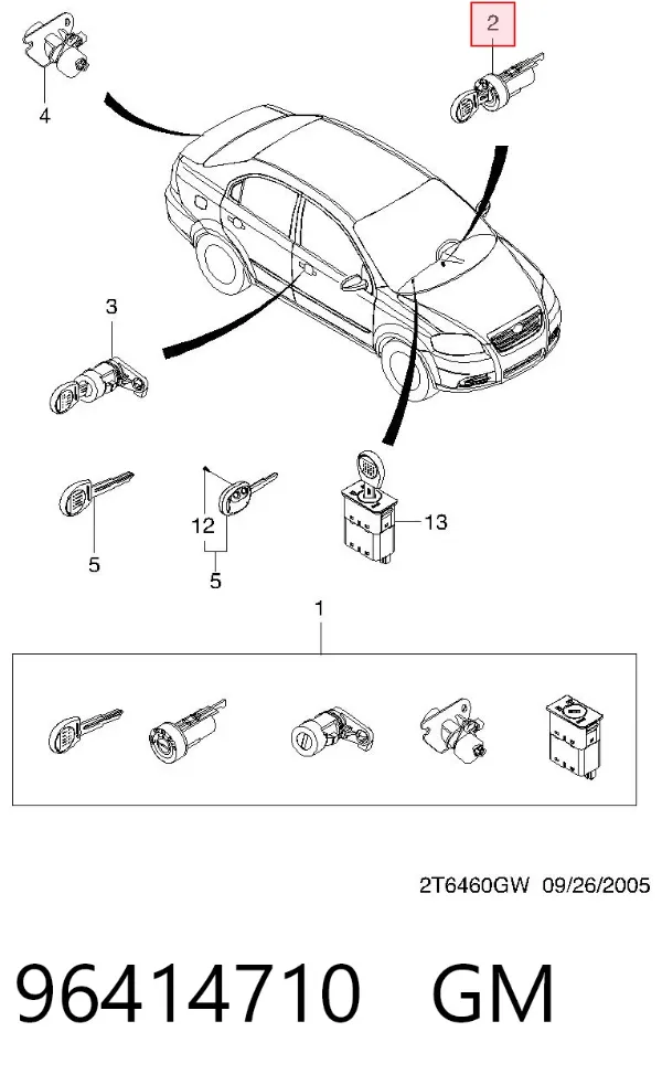 Bombín de cerradura de encendido Chevrolet Aveo II