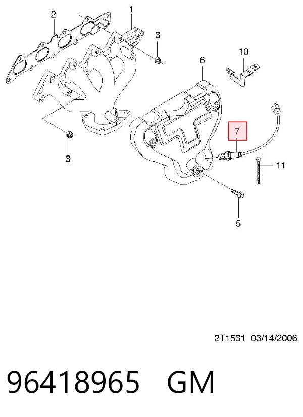 Sensor de oxígeno previo al catalizador 96418965 General Motors