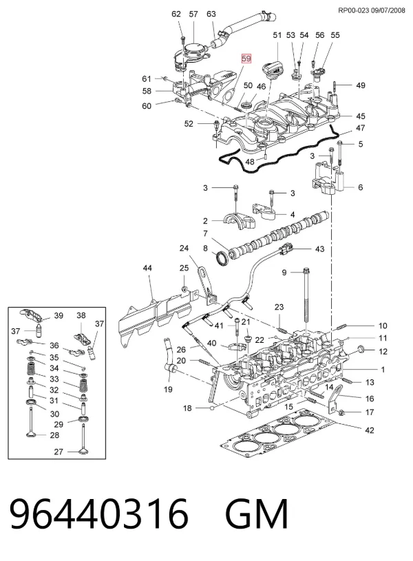 Junta de válvula de ventilación del cárter 96440316 General Motors