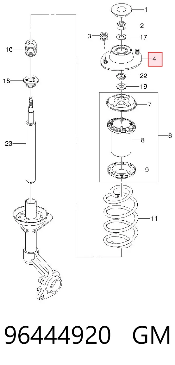 Soporte del amortiguador delantero derecho 96444920 General Motors