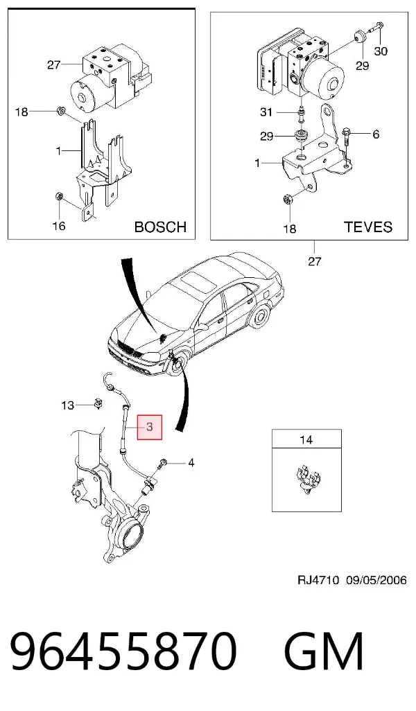 Sensor ABS delantero derecho 96455870 General Motors