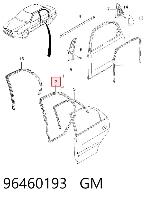 Sellador de puerta trasera izquierda (en carrocería) 96460193 General Motors