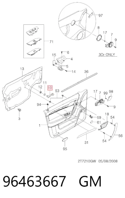 Manivela de elevalunas de puerta delantera GM 96463667