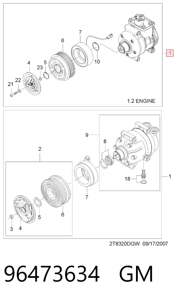 Compresor de aire acondicionado 96473634 General Motors