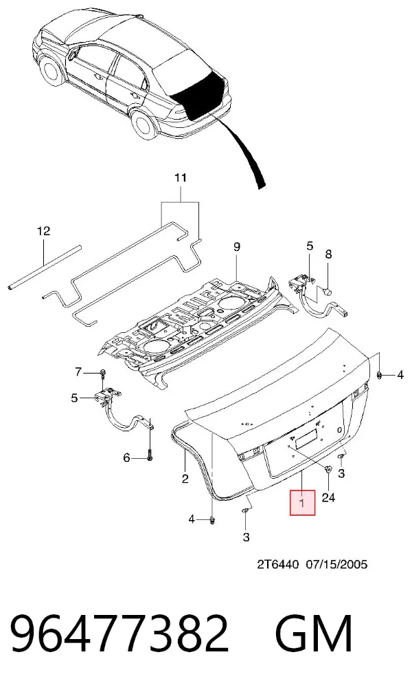 Tapa maletero 96477382 General Motors