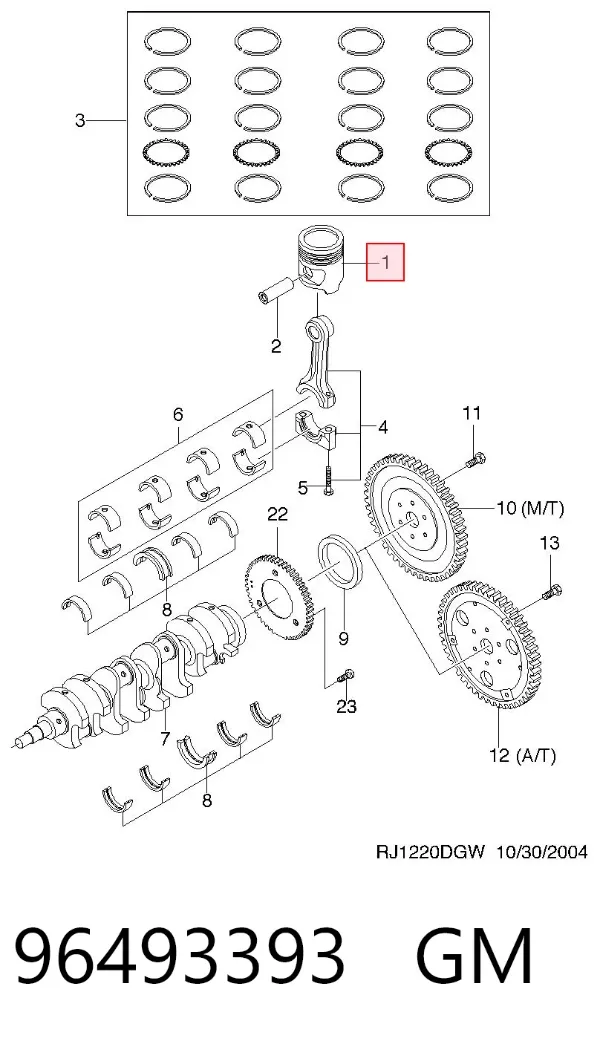Pistón con bulón sin anillos, STD 96493393 General Motors