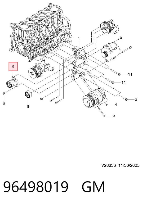 Tensor de correa poli V 96498019 General Motors