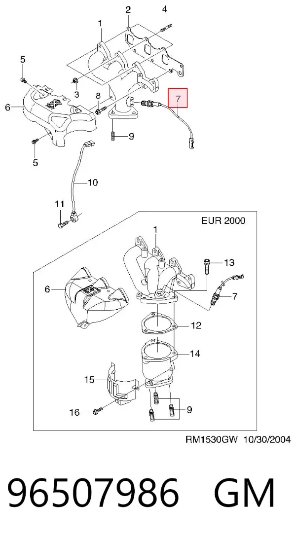 Sensor de oxígeno previo al catalizador 96507986 General Motors