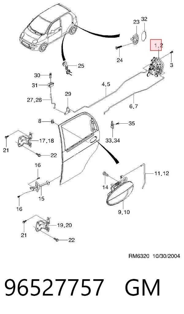 Cerradura de puerta trasera izquierda 96527757 General Motors