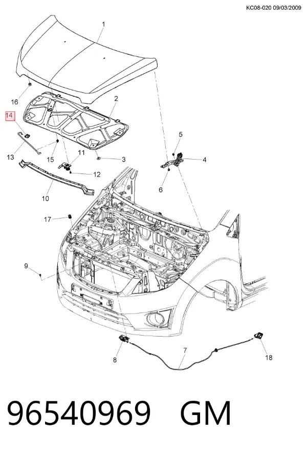 Fijador del soporte del capó 96540969 General Motors