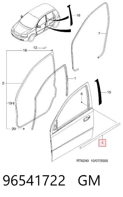 Moldura de cristal de la puerta delantera izquierda GM 96541722