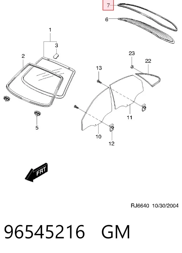 Moldura de cristal trasero 96545216 General Motors