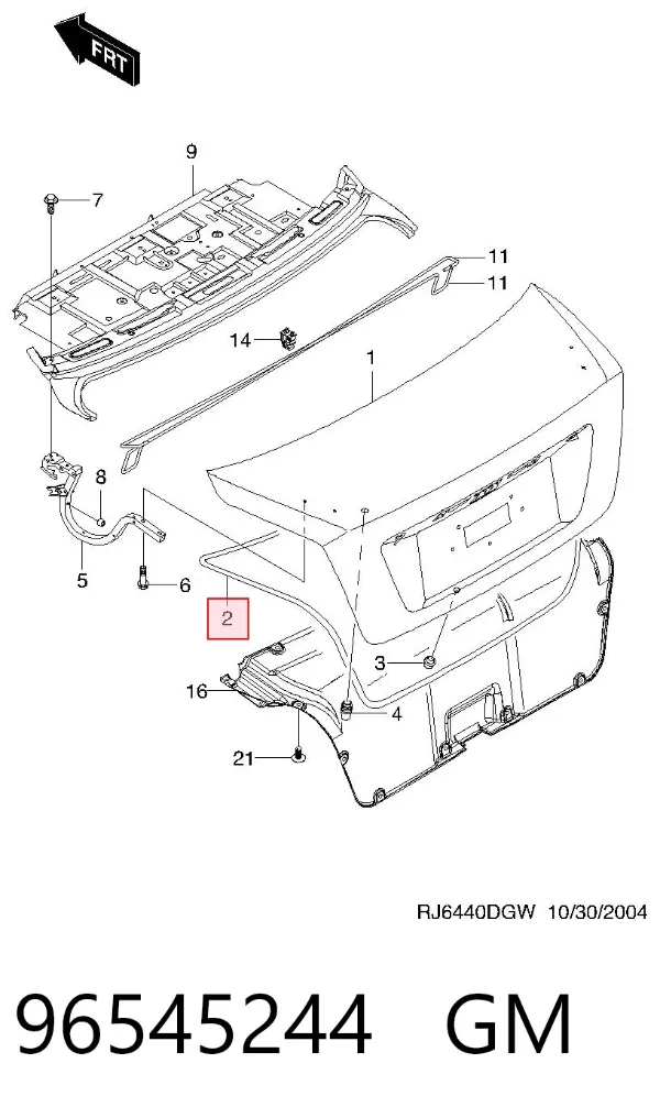 Sellador de tapa de maletero 96545244 General Motors