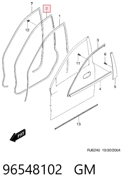 Junta de puerta delantera izquierda GM 96548102