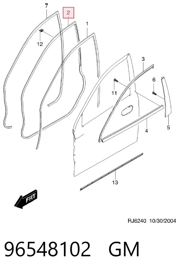 Junta de puerta delantera izquierda 96548102 General Motors