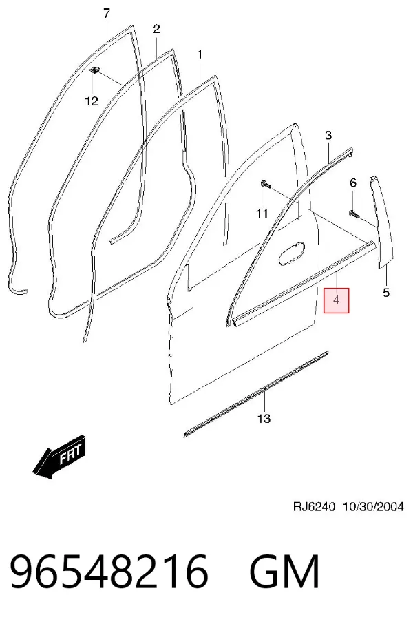 Moldura de cristal de la puerta delantera izquierda 96548216 General Motors