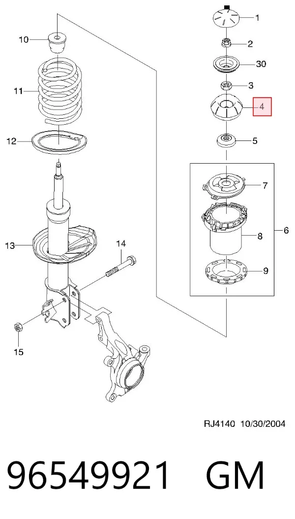 Soporte del amortiguador delantero 96549921 General Motors