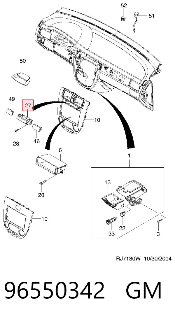 Reloj interior 96550342 General Motors