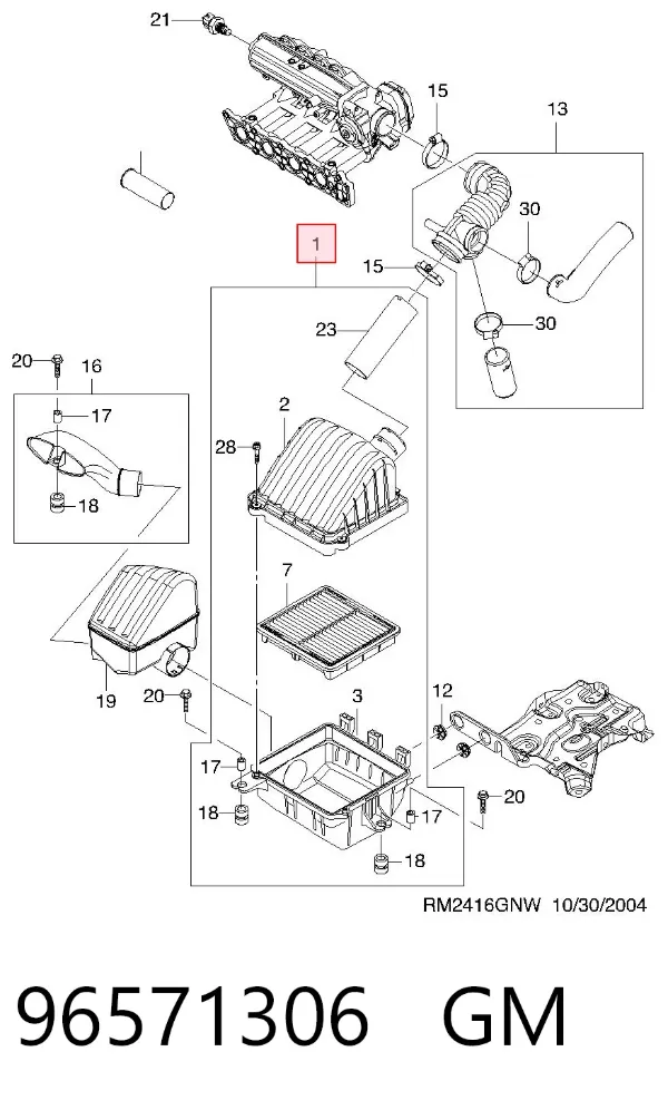 Caja del filtro de aire 96571306 General Motors