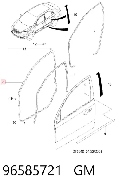 Sellador de puerta delantera derecha (en puerta) GM 96585721