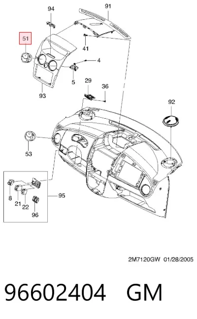 Rejilla de ventilación de salpicadero GM 96602404