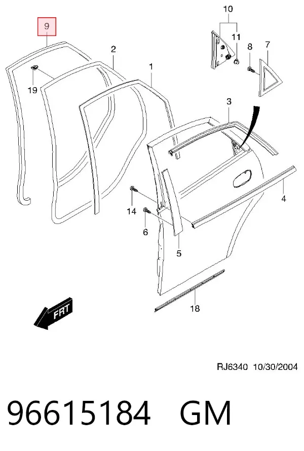 Sellador de puerta trasera izquierda (en carrocería) 96615184 General Motors