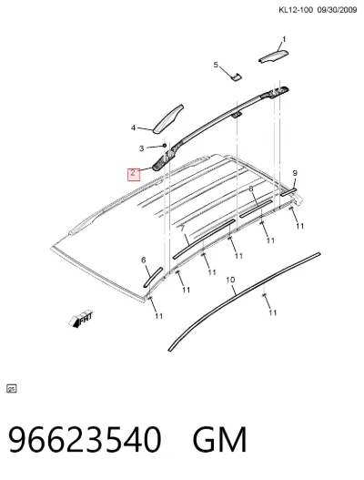 Riel de techo derecho GM 96623540