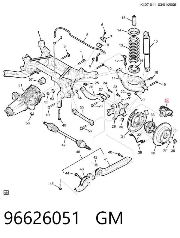 Pinza de freno trasera derecha 96626051 General Motors