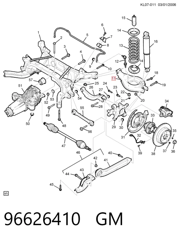 Brazo de suspensión trasero inferior derecho 96626410 General Motors
