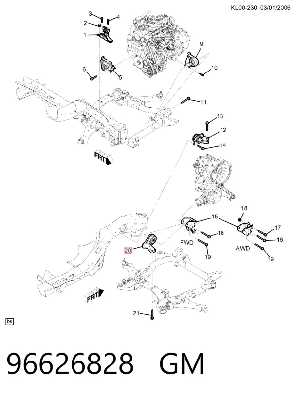 Soporte de motor trasero 96626828 General Motors