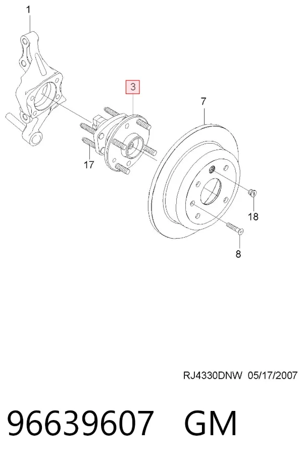 Cubo de rueda trasero 96639607 General Motors