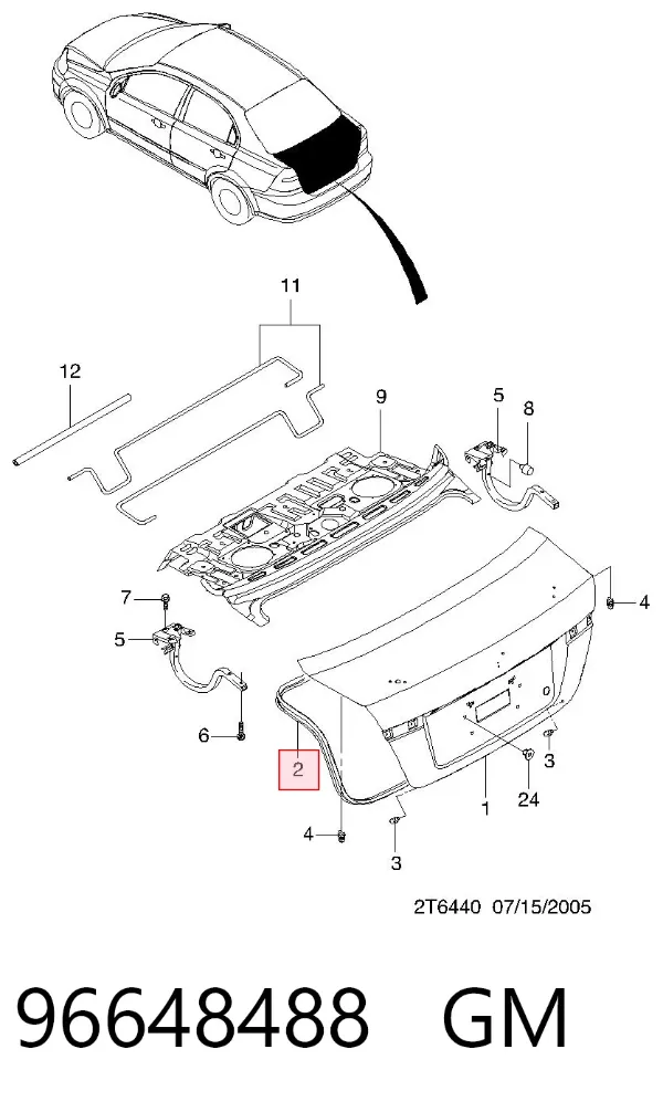 Sellador de tapa de maletero 96648488 General Motors