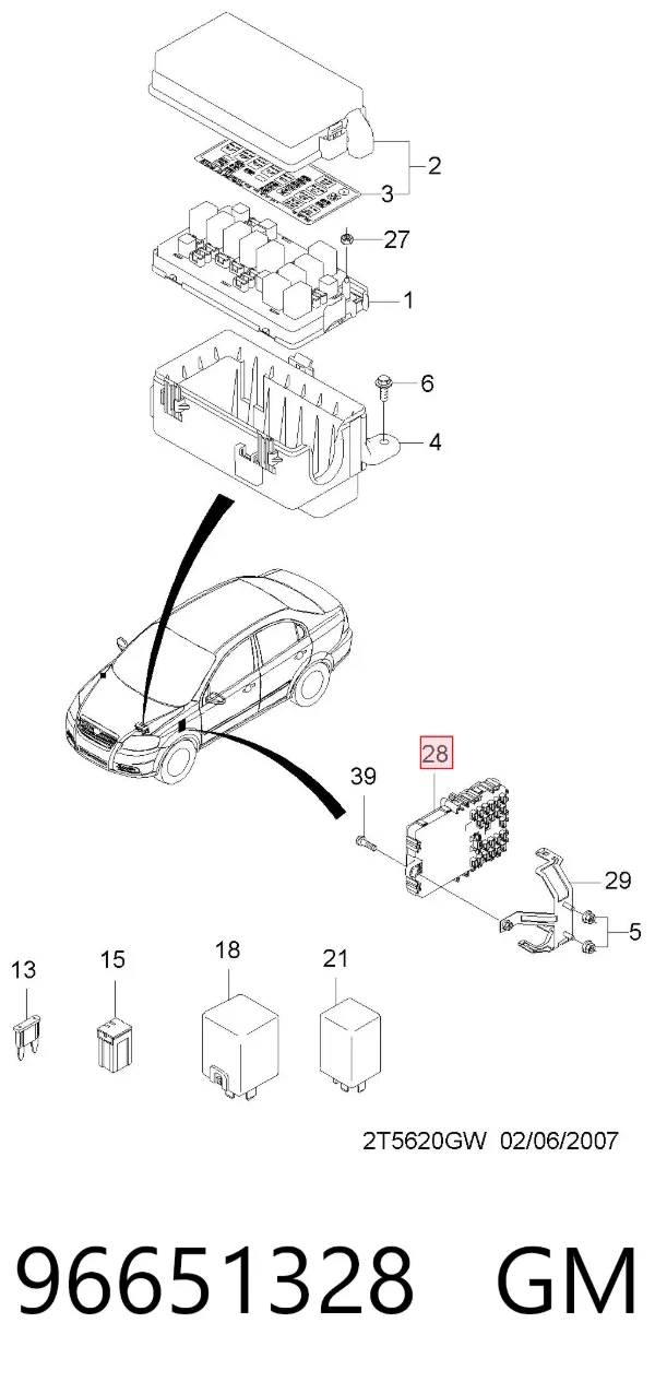 Caja de fusibles trasera interior 96651328 General Motors