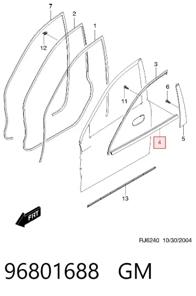 Moldura de cristal de la puerta delantera izquierda GM 96801688