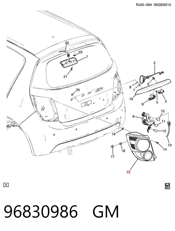 Piloto trasero derecho 96830986 General Motors