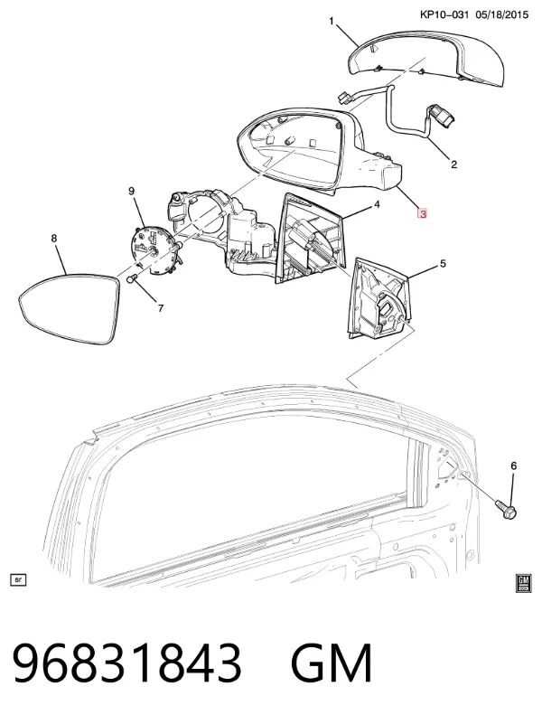Espejo de retrovisor derecho 96831843 General Motors