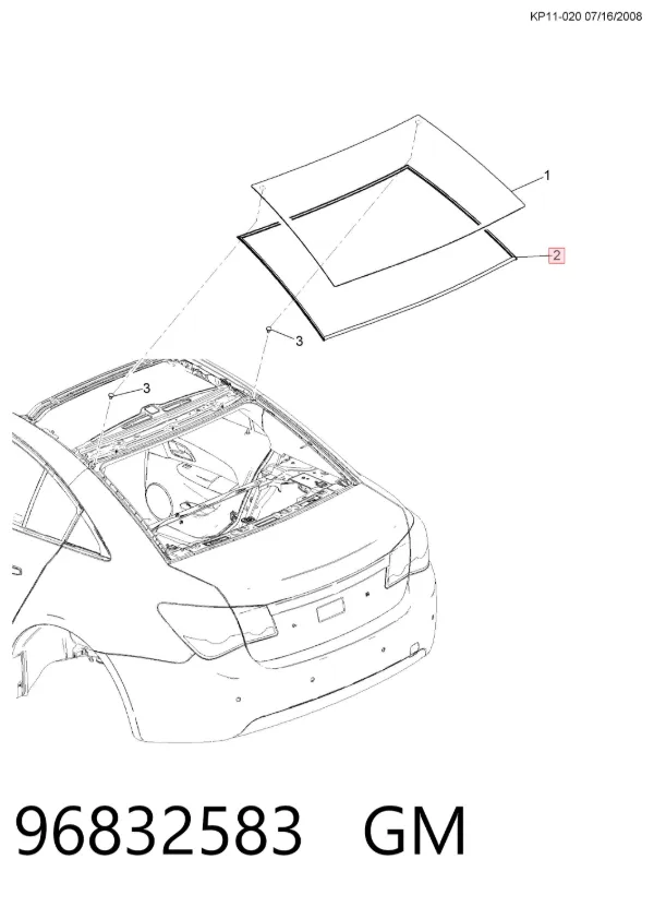 Moldura de cristal trasero 96832583 General Motors
