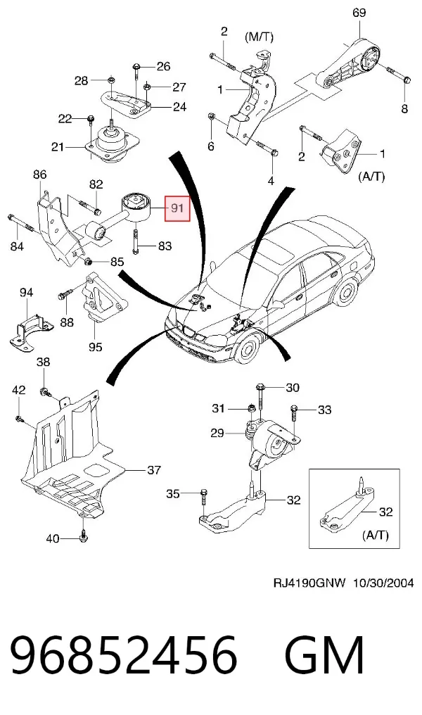 Soporte inferior derecho del motor 96852456 General Motors