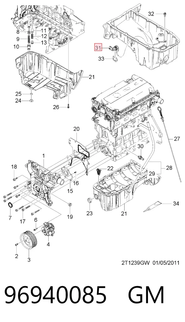 Sensor de temperatura de aceite del motor 96940085 Opel