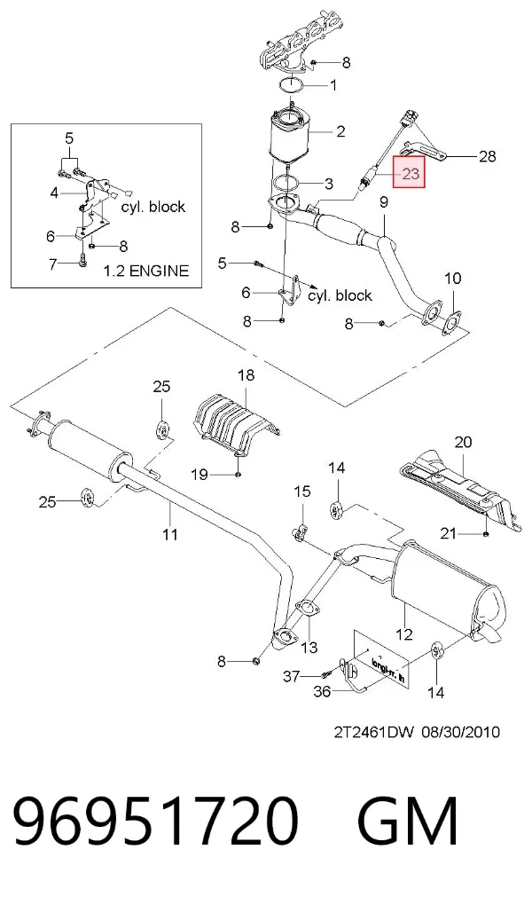 Sonda lambda de oxígeno posterior al catalizador 96951720 General Motors