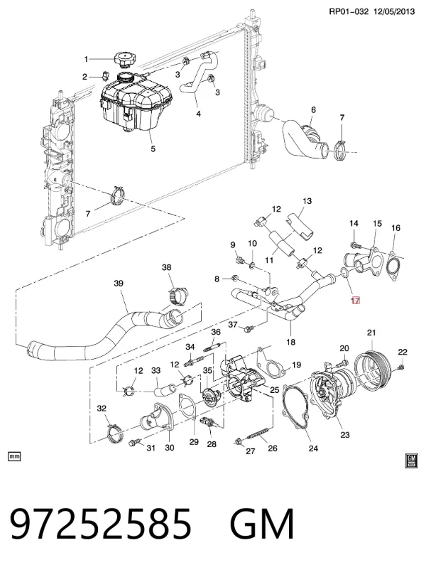 Junta de brida del sistema de refrigeración 97252585 General Motors