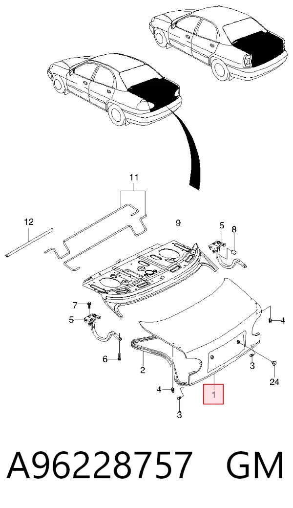 Tapa maletero A96228757 General Motors