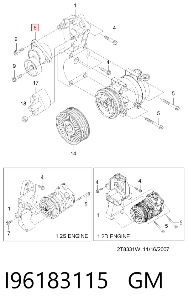 Tensor de correa poli V I96183115 General Motors