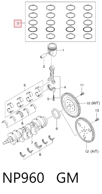 Juego de anillos de pistón, motor, STD GM NP960