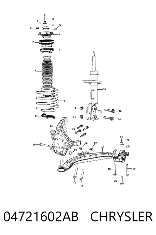 Rodamiento de soporte del amortiguador delantero 04721602AB Chrysler