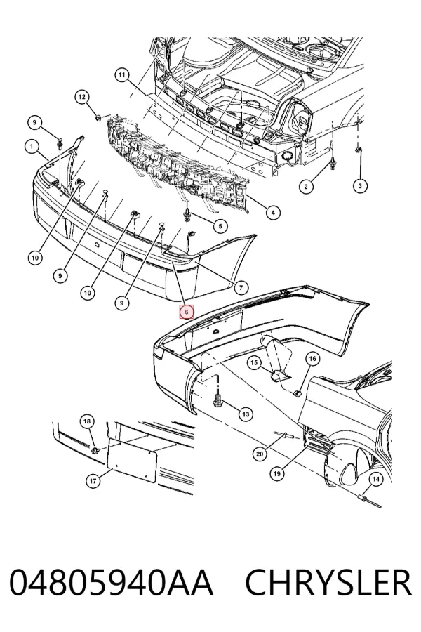 Moldura de parachoques trasero 04805940AA Chrysler
