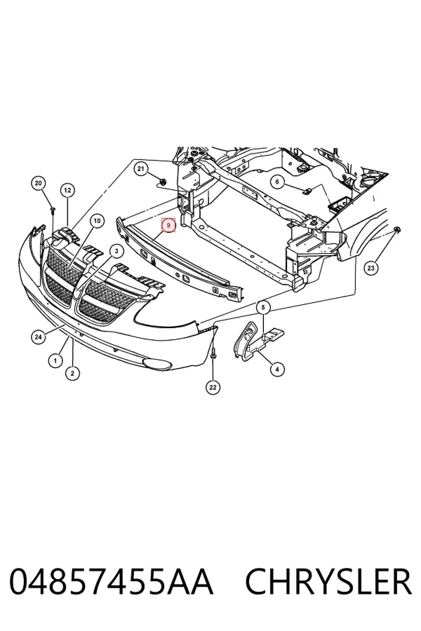 Refuerzo parachoque delantero 04857455AA Chrysler